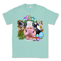 Seafoam Happy Easter Cow with eggs Easter Day Classic Tee - HowdyJamesFarm