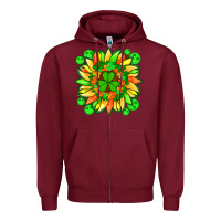 Burgundy sunflower with st patricks smiley face and shamrock with glitter Zipper Hoodie - Artiststas