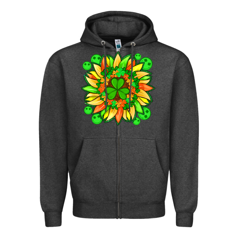 Sunflower With St Patricks Smiley Face And Shamrock With Glitter Zipper Hoodie by Artiststas | Teevron