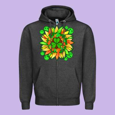 Sunflower With St Patricks Smiley Face And Shamrock With Glitter Zipper Hoodie Designed By Artiststas