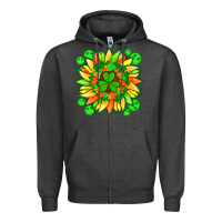 Charcoal Heather sunflower with st patricks smiley face and shamrock with glitter Zipper Hoodie - Artiststas
