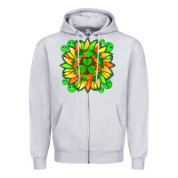 Heather Grey sunflower with st patricks smiley face and shamrock with glitter Zipper Hoodie - Artiststas