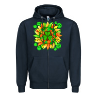 Navy sunflower with st patricks smiley face and shamrock with glitter Zipper Hoodie - Artiststas