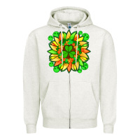 Oatmeal Heather sunflower with st patricks smiley face and shamrock with glitter Zipper Hoodie - Artiststas