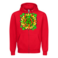 Red sunflower with st patricks smiley face and shamrock with glitter Zipper Hoodie - Artiststas