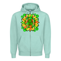 Seafoam sunflower with st patricks smiley face and shamrock with glitter Zipper Hoodie - Artiststas