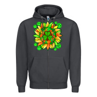 Smoke sunflower with st patricks smiley face and shamrock with glitter Zipper Hoodie - Artiststas