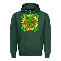 Sports Green sunflower with st patricks smiley face and shamrock with glitter Zipper Hoodie - Artiststas