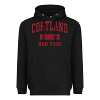 Black Cortland New York NY Vintage Sports Design Red Design Sweat Heavyweight Hoodie - longCreatives