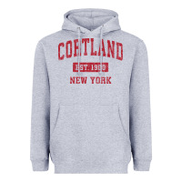 Heather Grey Cortland New York NY Vintage Sports Design Red Design Sweat Heavyweight Hoodie - longCreatives