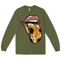 Army Green Leopard Sunflower Tongue Long Sleeve Tee - Jasminsmagicworld