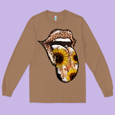 Leopard Sunflower Tongue Long Sleeve Tee Designed By Jasminsmagicworld