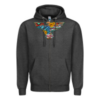 Charcoal Heather thunderbird with usa flag and sunflowers Zipper Hoodie - Artiststas