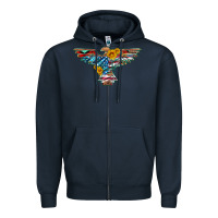 Navy thunderbird with usa flag and sunflowers Zipper Hoodie - Artiststas