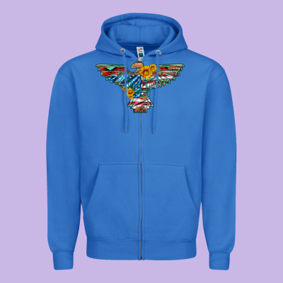 Thunderbird With Usa Flag And Sunflowers Zipper Hoodie Designed By Artiststas