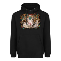 Black merino ram with leopard background Heavyweight Hoodie - BarkalooDesign