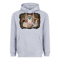 Heather Grey merino ram with leopard background Heavyweight Hoodie - BarkalooDesign