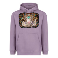 Lavender merino ram with leopard background Heavyweight Hoodie - BarkalooDesign