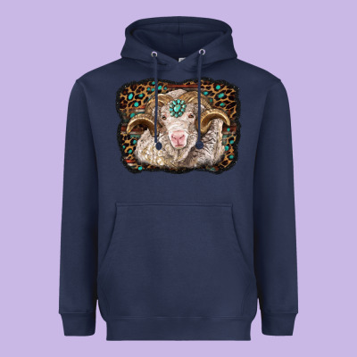 Merino Ram With Leopard Background Heavyweight Hoodie Designed By Barkaloodesign