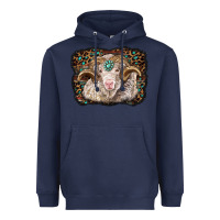 Navy merino ram with leopard background Heavyweight Hoodie - BarkalooDesign