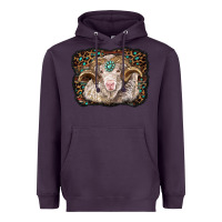 Plum merino ram with leopard background Heavyweight Hoodie - BarkalooDesign