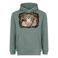Sage merino ram with leopard background Heavyweight Hoodie - BarkalooDesign