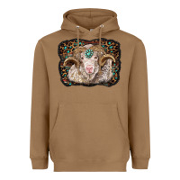 Toasted Coconut merino ram with leopard background Heavyweight Hoodie - BarkalooDesign