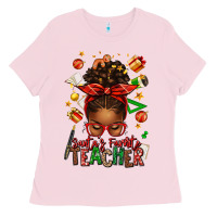 Bubblegum Pink santa's favorite teacher afro messy bun Ladies Tee - texasbilliewilder