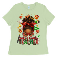 Matcha santa's favorite teacher afro messy bun Ladies Tee - texasbilliewilder