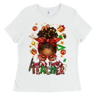 White santa's favorite teacher afro messy bun Ladies Tee - texasbilliewilder