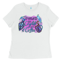 White Fueled by crystals and coffee halloween Ladies Tee - NancyCooperArtShop