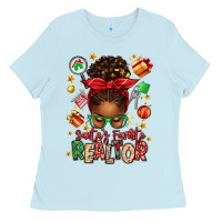 Baby Blue santas favorite realtor messy bun Ladies Tee - texasbilliewilder