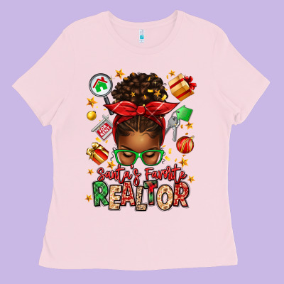 Santas Favorite Realtor Messy Bun Ladies Tee Designed By Texasbilliewilder