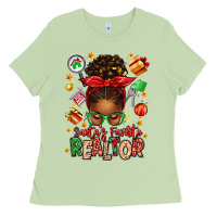 Matcha santas favorite realtor messy bun Ladies Tee - texasbilliewilder