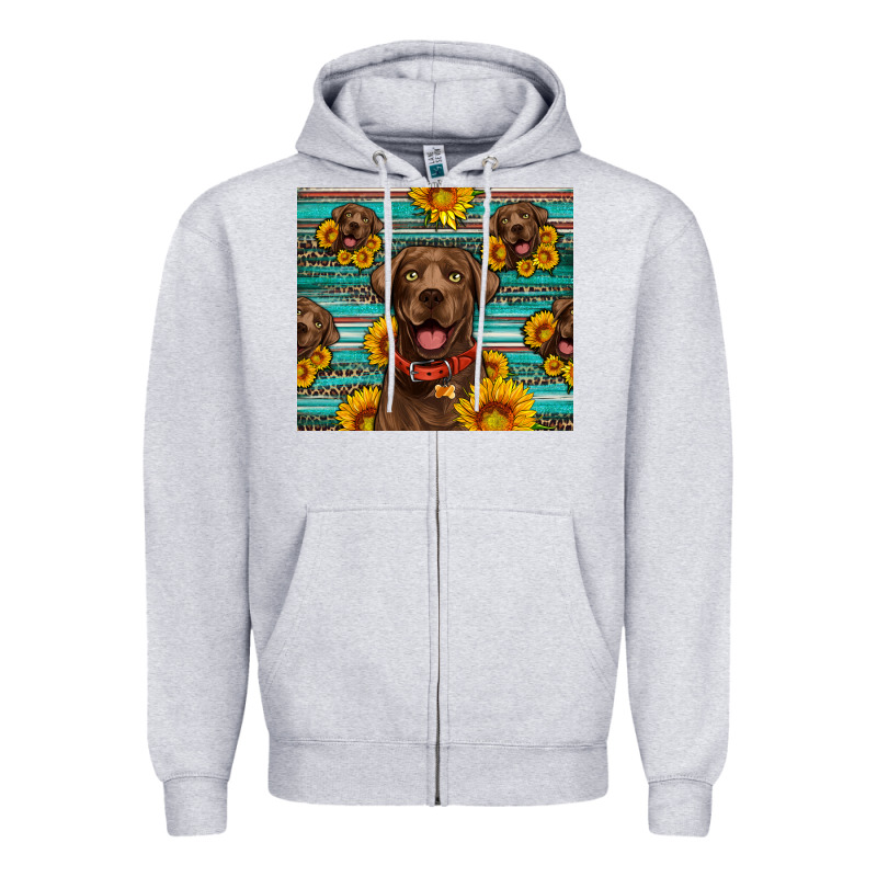 Chocolate Labrador With Sunflowers Western Zipper Hoodie by Artiststas | Teevron