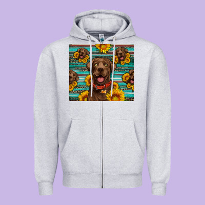 Chocolate Labrador With Sunflowers Western Zipper Hoodie Designed By Artiststas