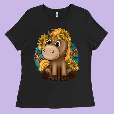 Cute Baby Horse Amd Sunflowers Ladies Tee Designed By Texasbilliewilder