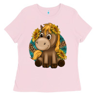 Bubblegum Pink cute baby horse amd sunflowers Ladies Tee - texasbilliewilder