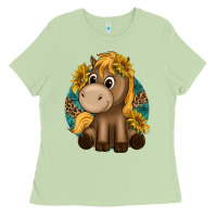 Matcha cute baby horse amd sunflowers Ladies Tee - texasbilliewilder