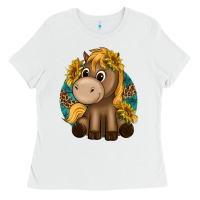 White cute baby horse amd sunflowers Ladies Tee - texasbilliewilder