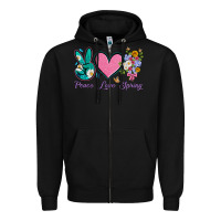 Black peace love springwith flowers and butterfly Zipper Hoodie - Artiststas