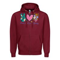 Burgundy peace love springwith flowers and butterfly Zipper Hoodie - Artiststas