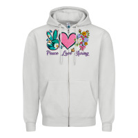 Dove Grey peace love springwith flowers and butterfly Zipper Hoodie - Artiststas