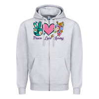 Heather Grey peace love springwith flowers and butterfly Zipper Hoodie - Artiststas