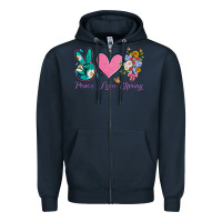 Navy peace love springwith flowers and butterfly Zipper Hoodie - Artiststas