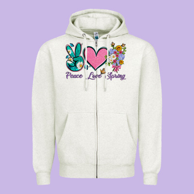 Peace Love Springwith Flowers And Butterfly Zipper Hoodie Designed By Artiststas
