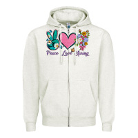 Oatmeal Heather peace love springwith flowers and butterfly Zipper Hoodie - Artiststas