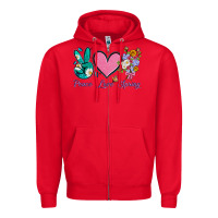 Red peace love springwith flowers and butterfly Zipper Hoodie - Artiststas