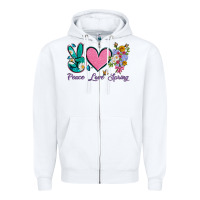 White peace love springwith flowers and butterfly Zipper Hoodie - Artiststas