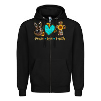 Black peace love faith with cros and sunflower Zipper Hoodie - Artiststas